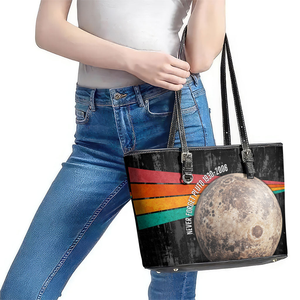 Never Forget Pluto Leather Tote Bag Distressed Retro Space Astronomy Science