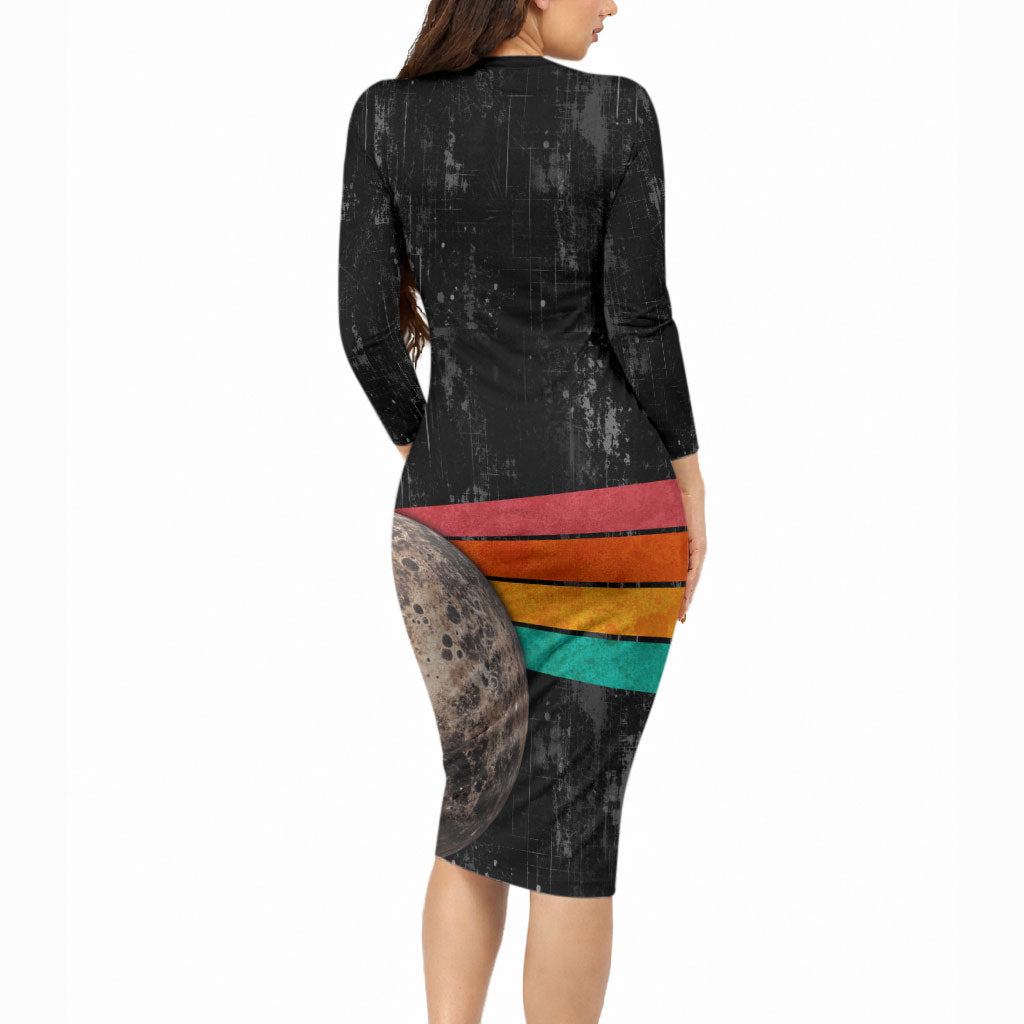 Never Forget Pluto Long Sleeve Bodycon Dress Distressed Retro Space Astronomy Science
