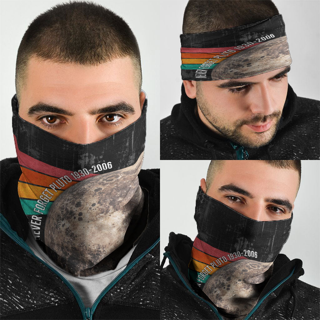 Never Forget Pluto Neck Gaiter Distressed Retro Space Astronomy Science