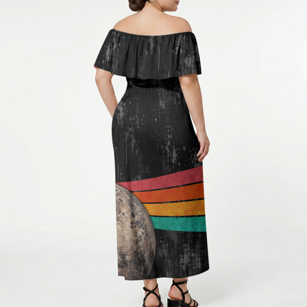 Never Forget Pluto Off Shoulder Maxi Dress Distressed Retro Space Astronomy Science