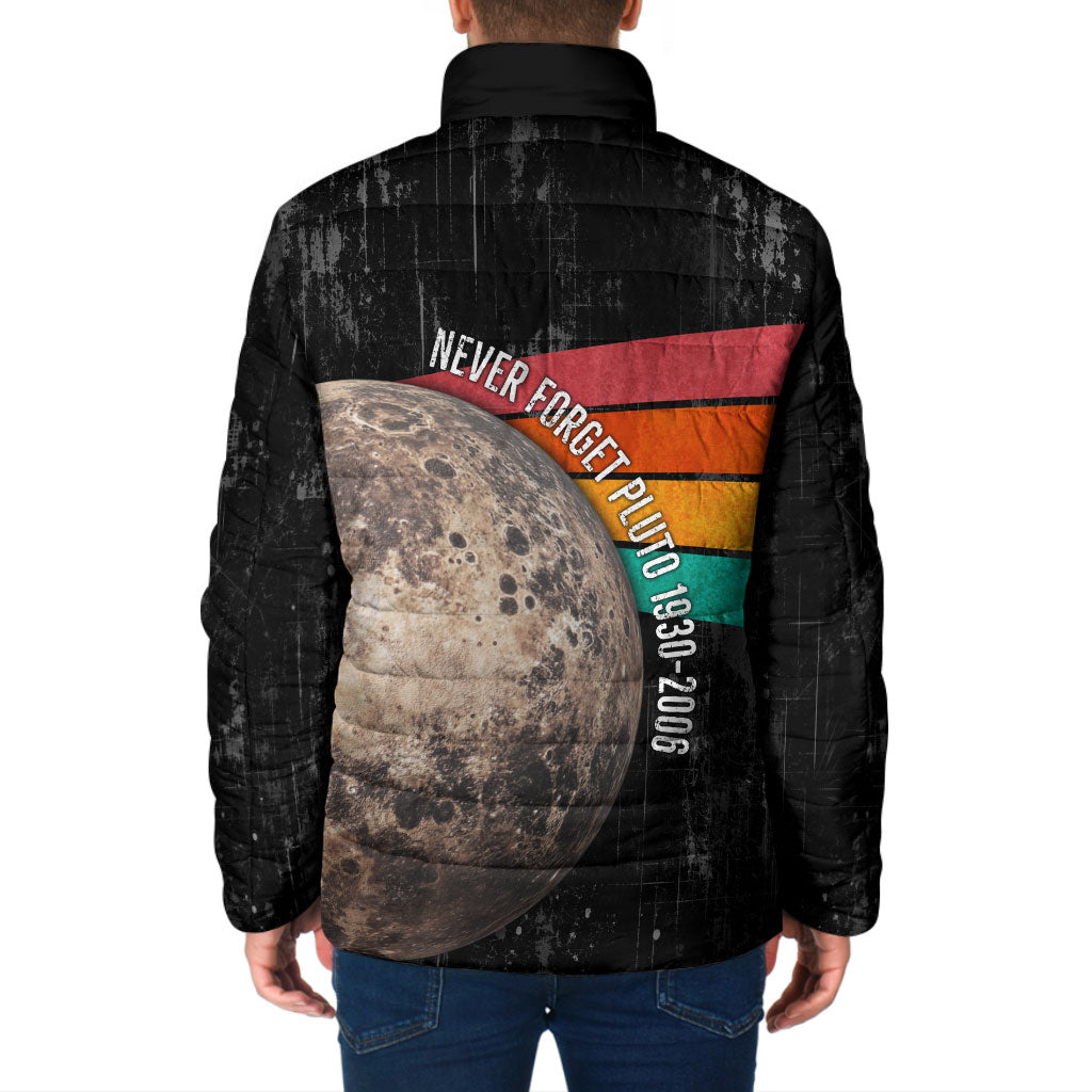 Never Forget Pluto Padded Jacket Distressed Retro Space Astronomy Science