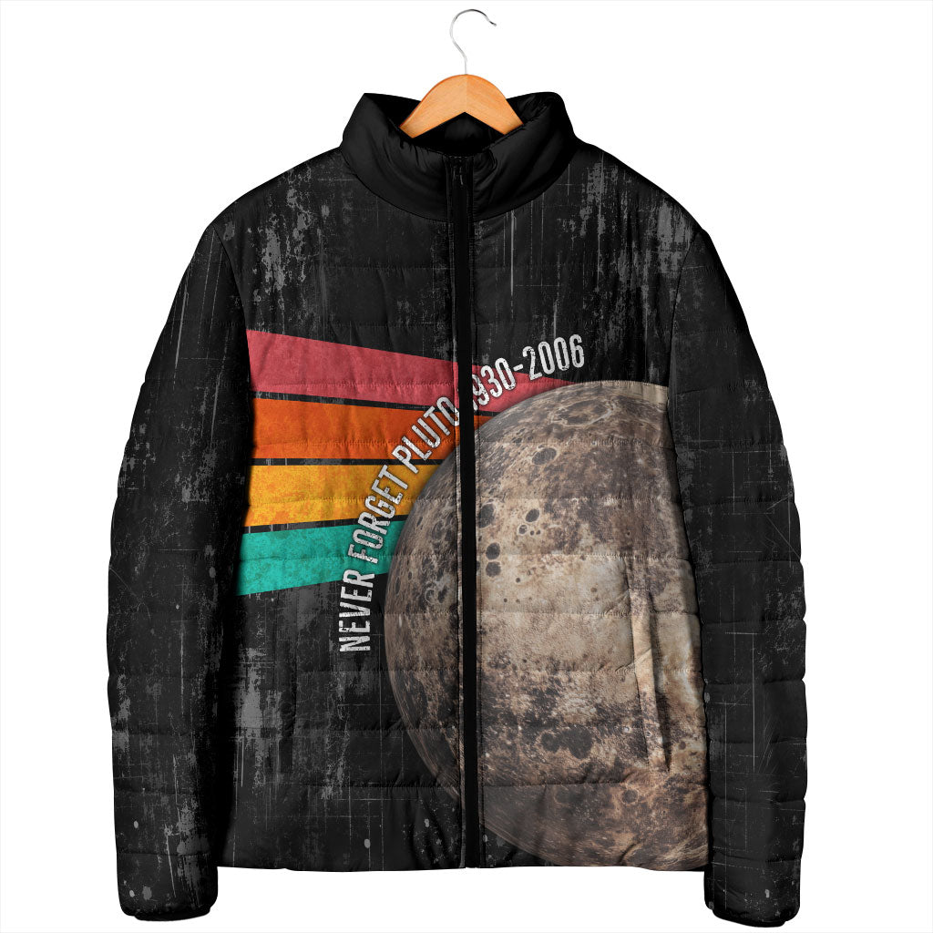 Never Forget Pluto Padded Jacket Distressed Retro Space Astronomy Science
