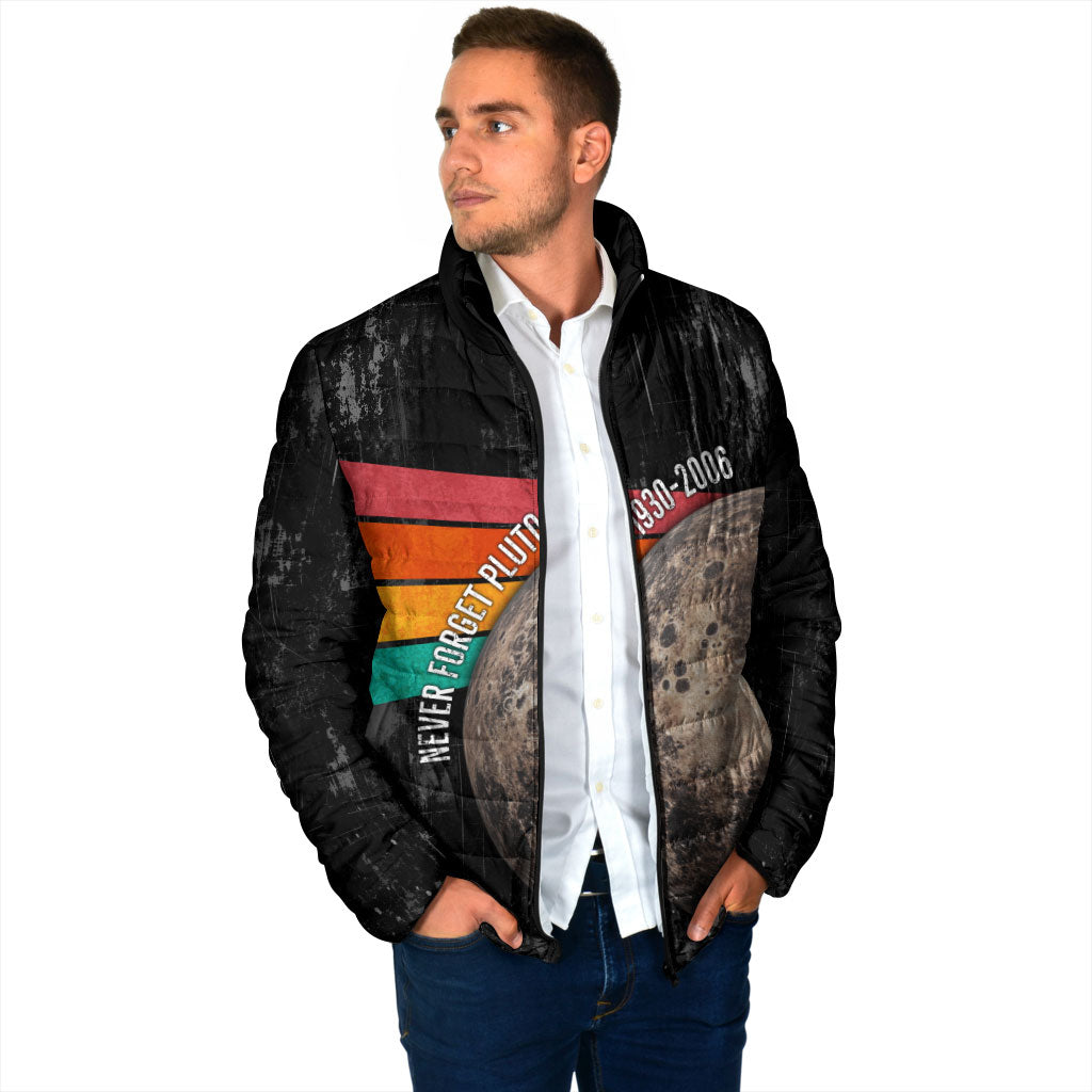 Never Forget Pluto Padded Jacket Distressed Retro Space Astronomy Science