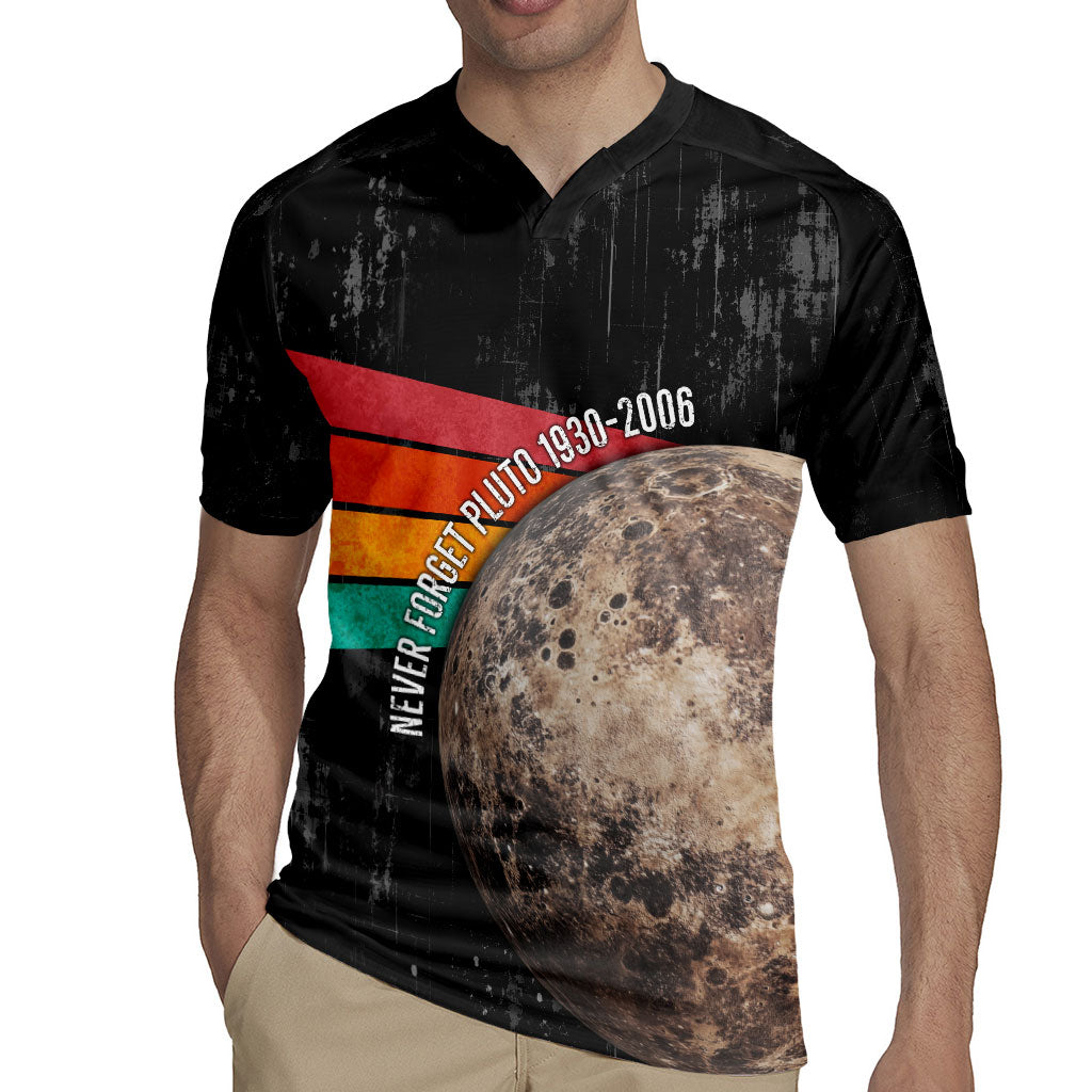 Never Forget Pluto Rugby Jersey Distressed Retro Space Astronomy Science