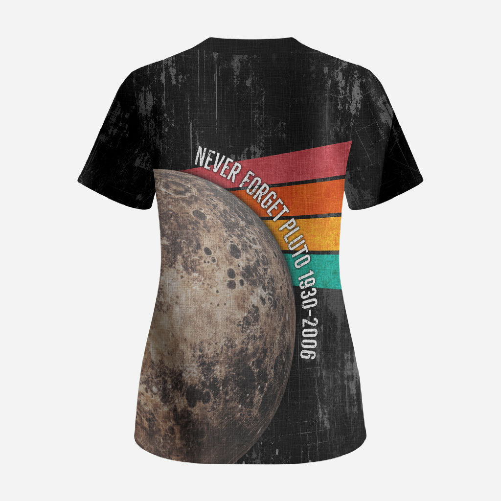 Never Forget Pluto Scrub Top Distressed Retro Space Astronomy Science