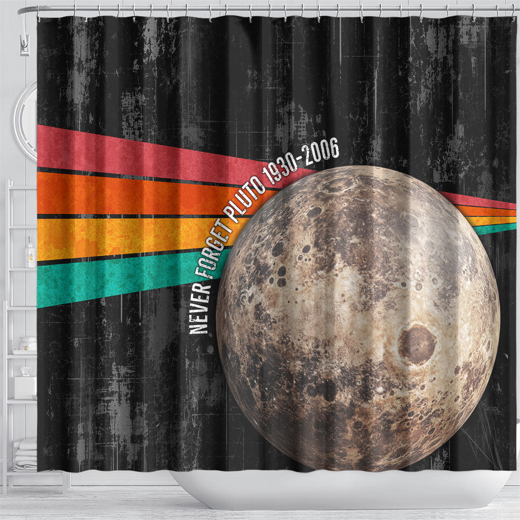Never Forget Pluto Shower Curtain Distressed Retro Space Astronomy Science