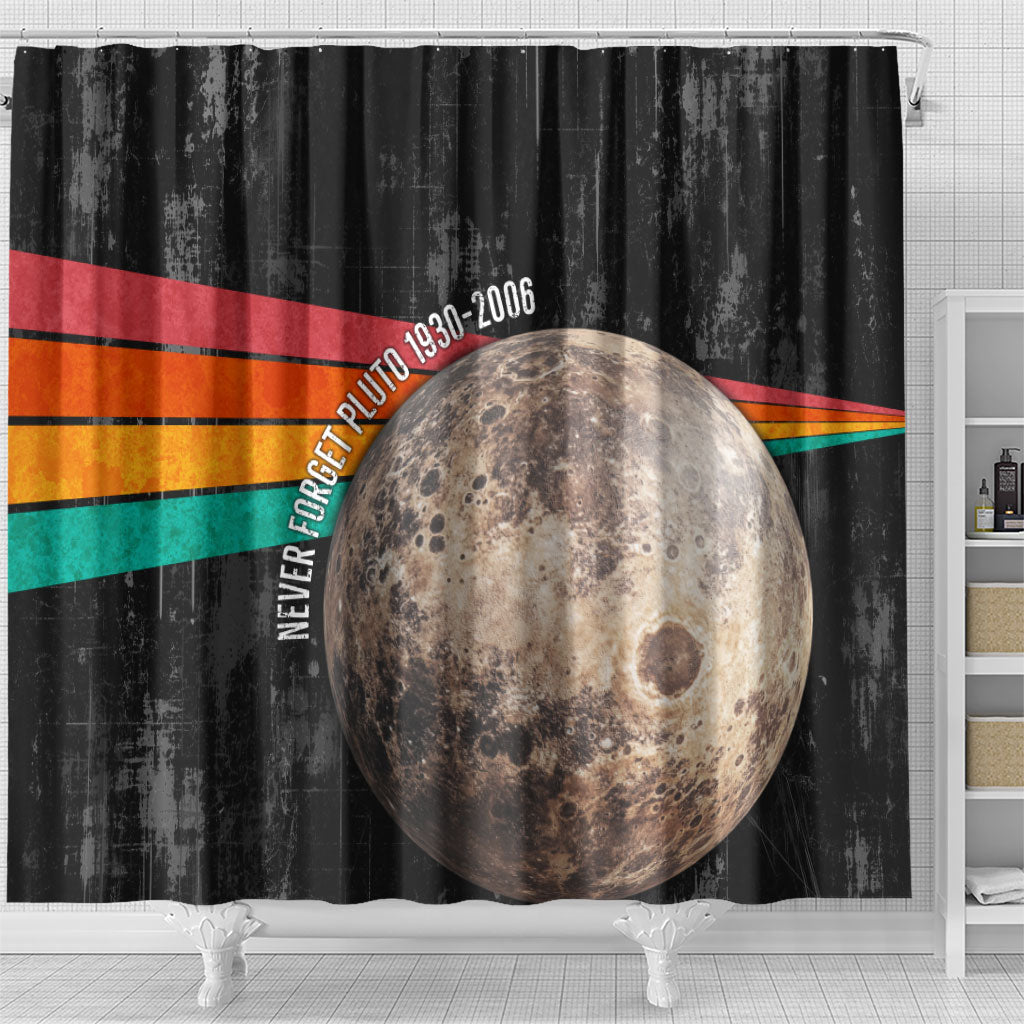 Never Forget Pluto Shower Curtain Distressed Retro Space Astronomy Science