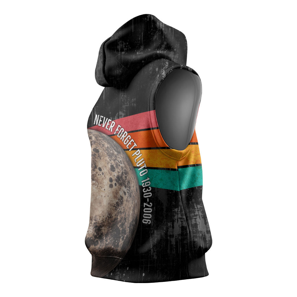 Never Forget Pluto Sleeveless Hoodie Distressed Retro Space Astronomy Science