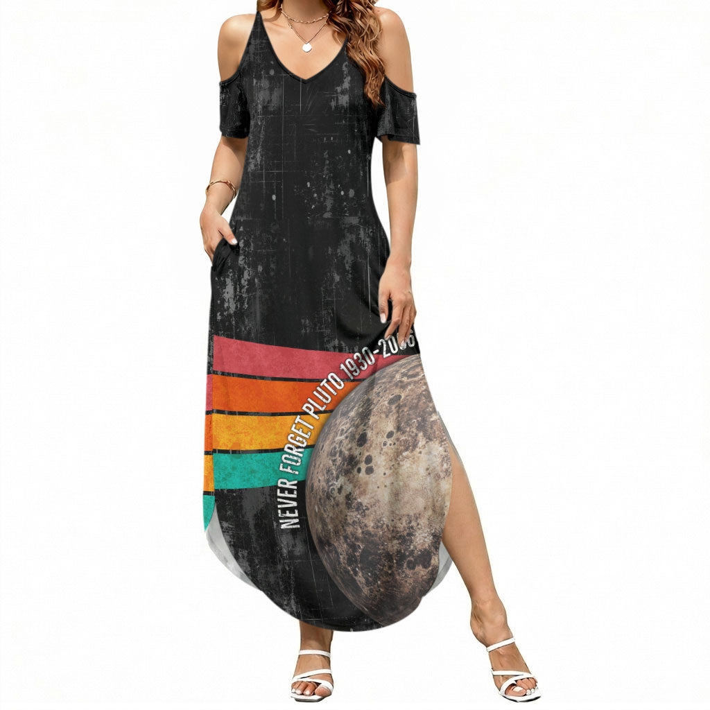 Never Forget Pluto Summer Maxi Dress Distressed Retro Space Astronomy Science