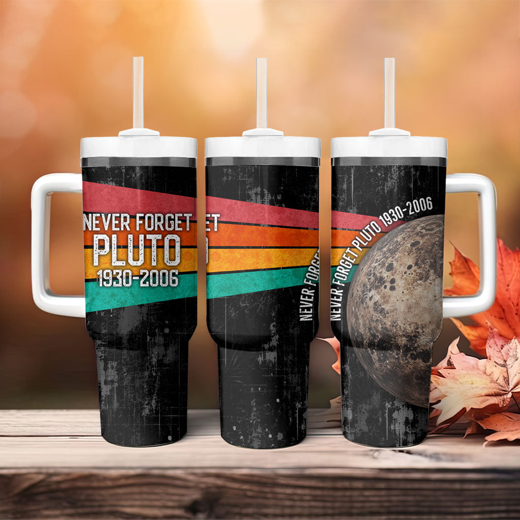 Never Forget Pluto Tumbler With Handle Distressed Retro Space Astronomy Science