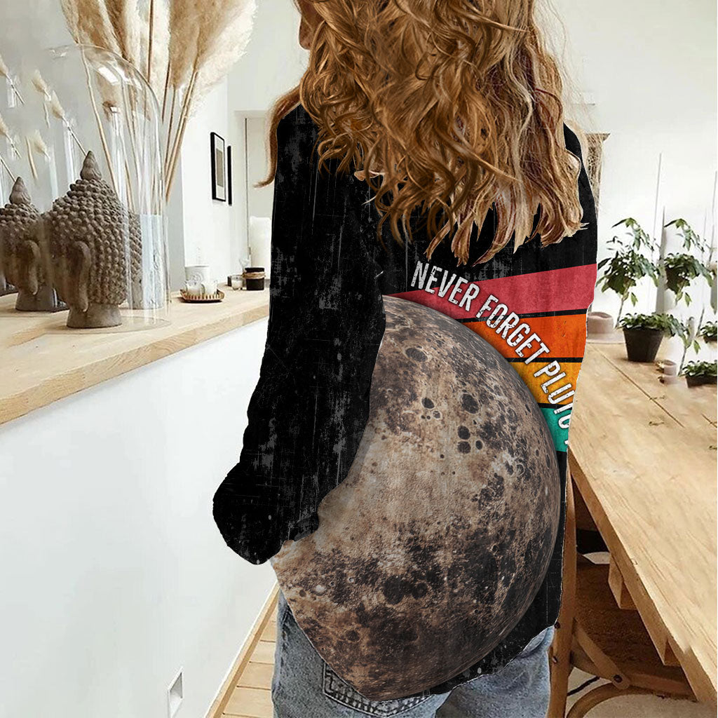 Never Forget Pluto Women Casual Shirt Distressed Retro Space Astronomy Science