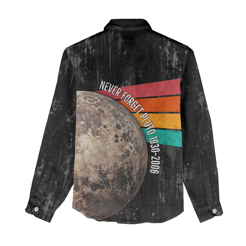 Never Forget Pluto Women Casual Shirt Distressed Retro Space Astronomy Science