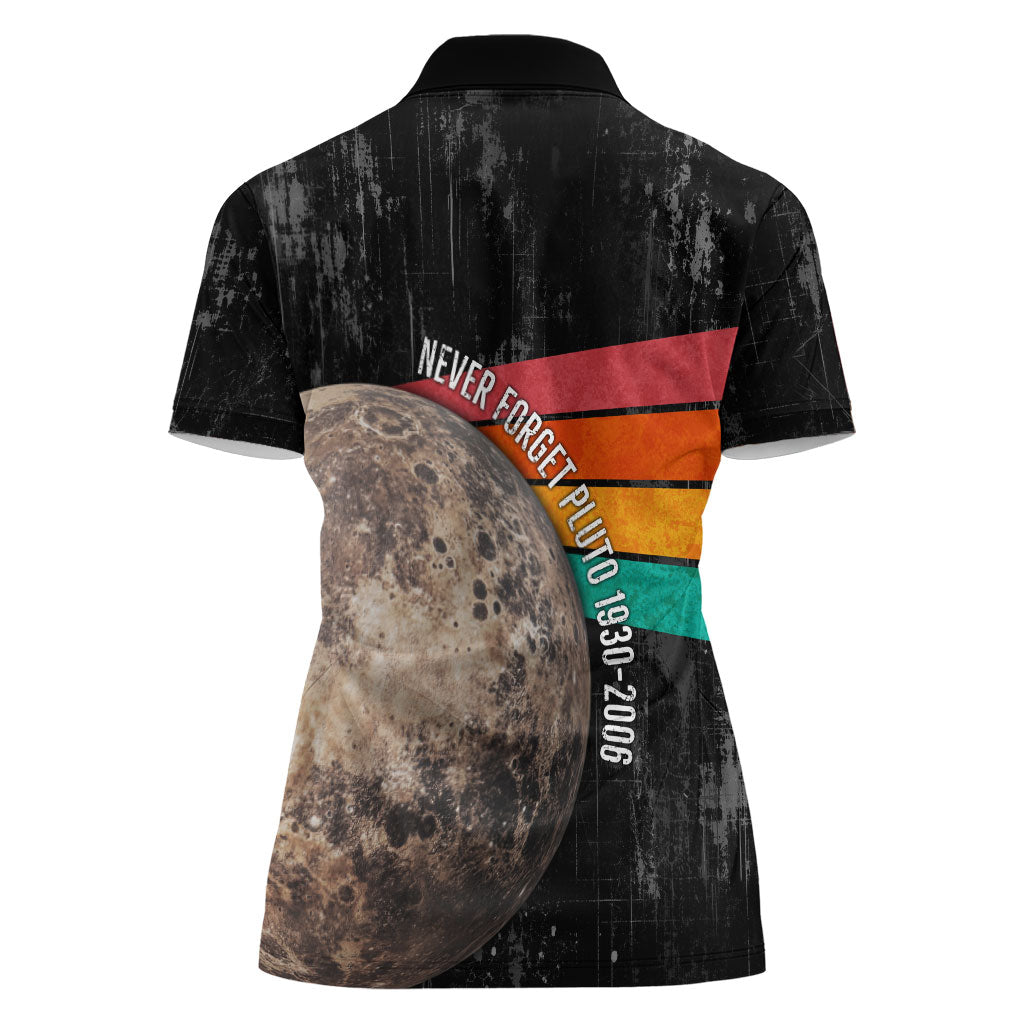 Never Forget Pluto Women Polo Shirt Distressed Retro Space Astronomy Science