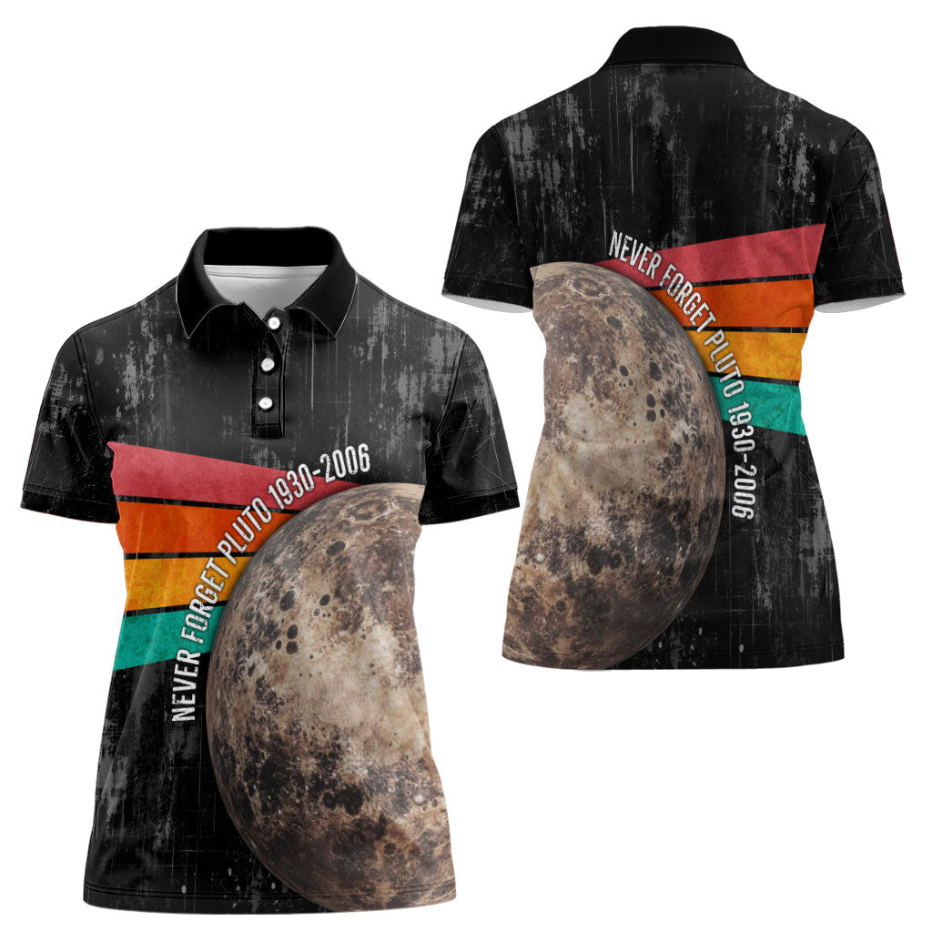 Never Forget Pluto Women Polo Shirt Distressed Retro Space Astronomy Science