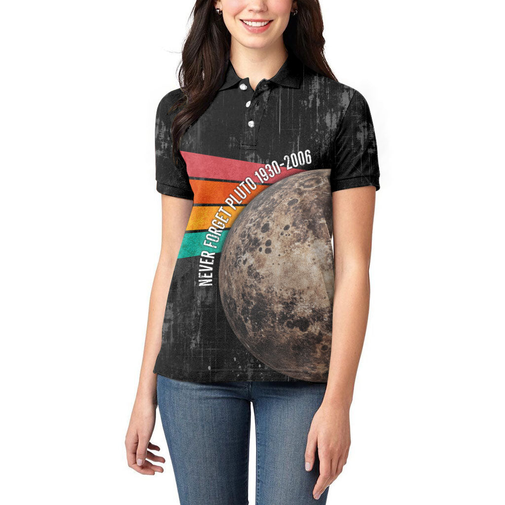Never Forget Pluto Women Polo Shirt Distressed Retro Space Astronomy Science