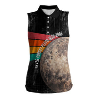Never Forget Pluto Women Sleeveless Polo Shirt Distressed Retro Space Astronomy Science