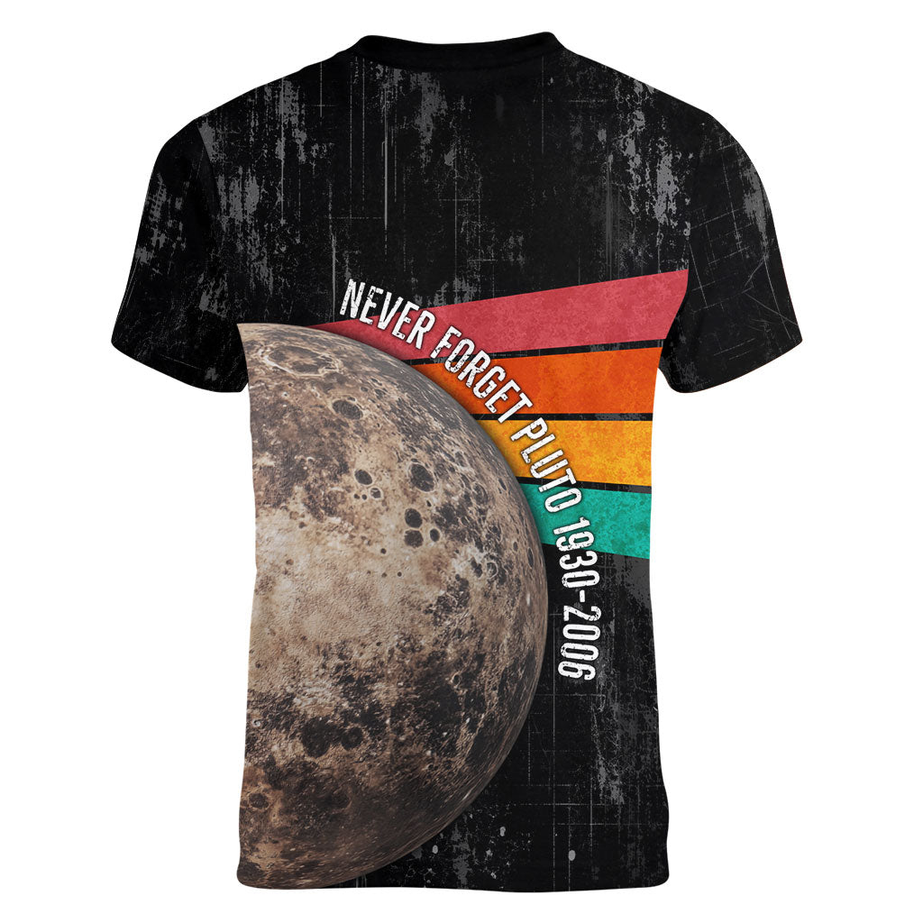 Never Forget Pluto Women V-Neck T-Shirt Distressed Retro Space Astronomy Science