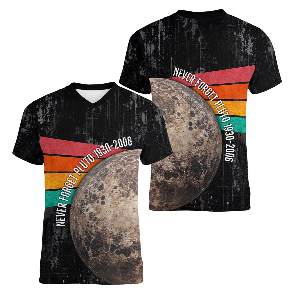 Never Forget Pluto Women V-Neck T-Shirt Distressed Retro Space Astronomy Science