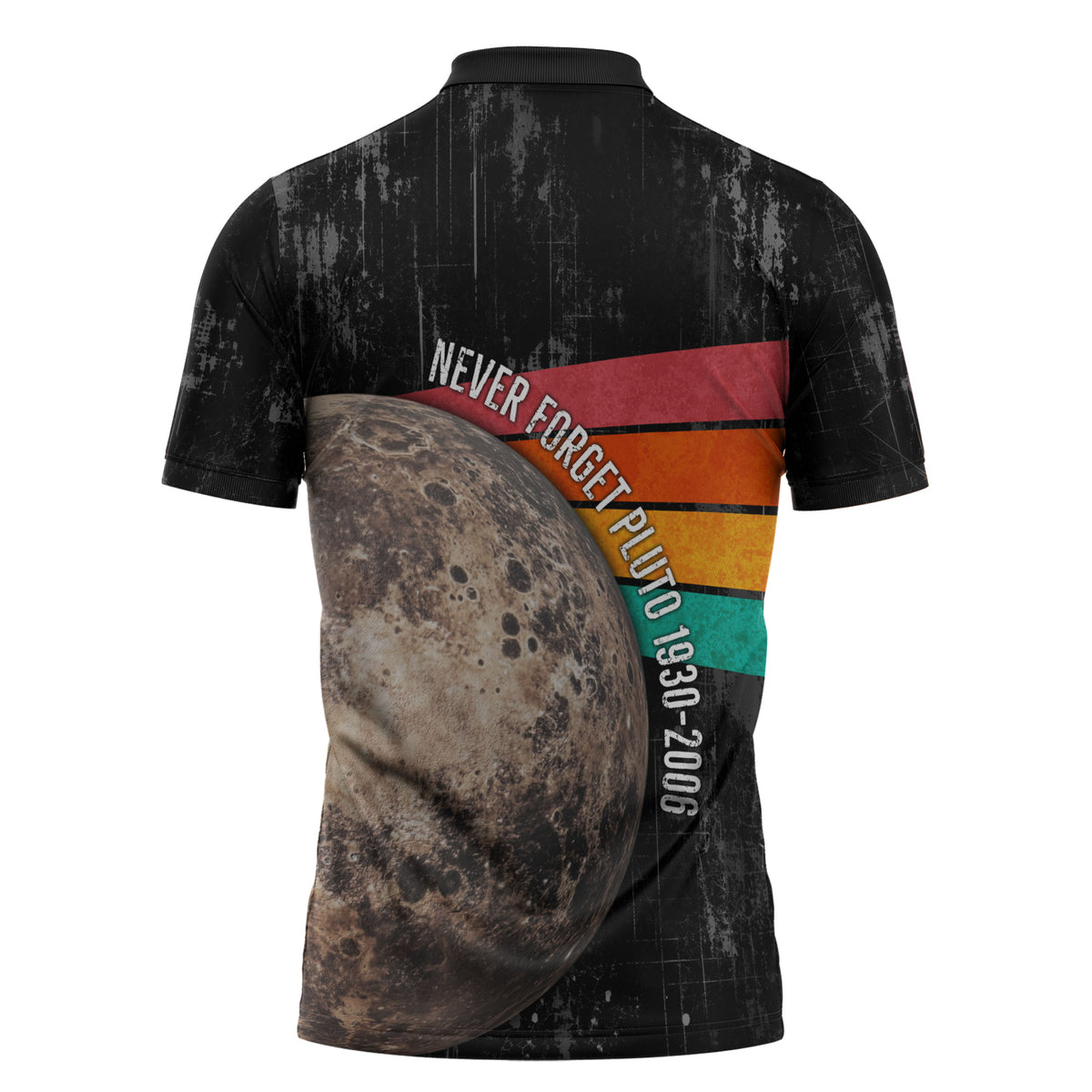 Never Forget Pluto Zipper Polo Shirt Distressed Retro Space Astronomy Science