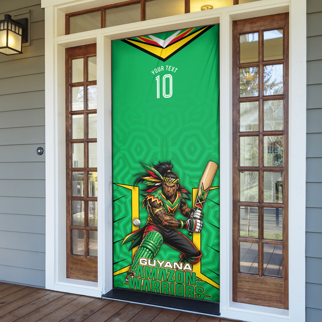Personalized Guyana Cricket Amazon Warriors Door Cover Tribal Warrior Mascot Fan