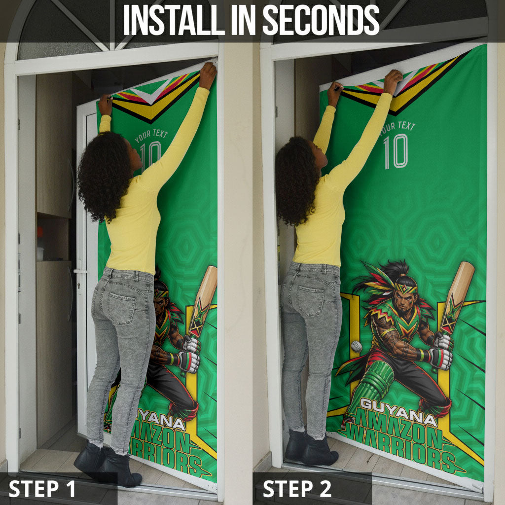 Personalized Guyana Cricket Amazon Warriors Door Cover Tribal Warrior Mascot Fan