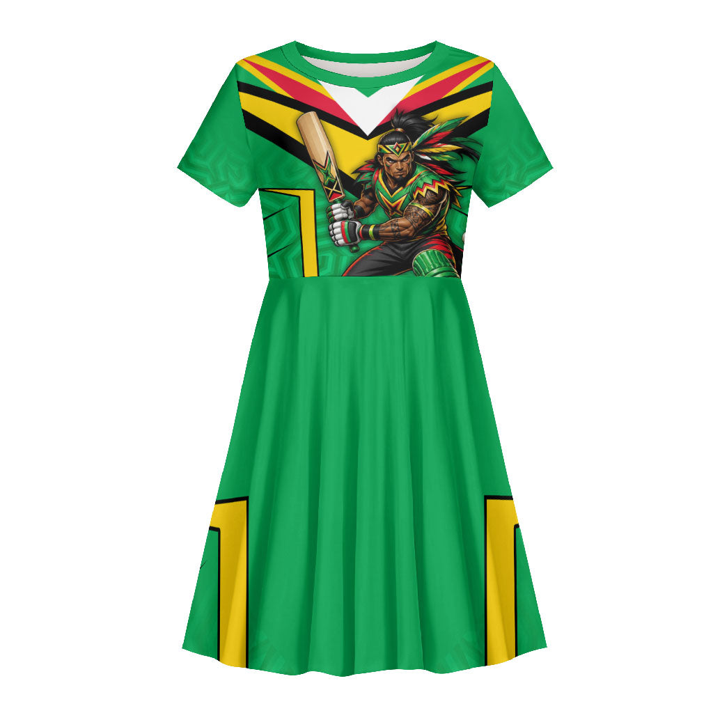 Personalized Guyana Cricket Amazon Warriors Kid Short Sleeve Dress Tribal Warrior Mascot Fan