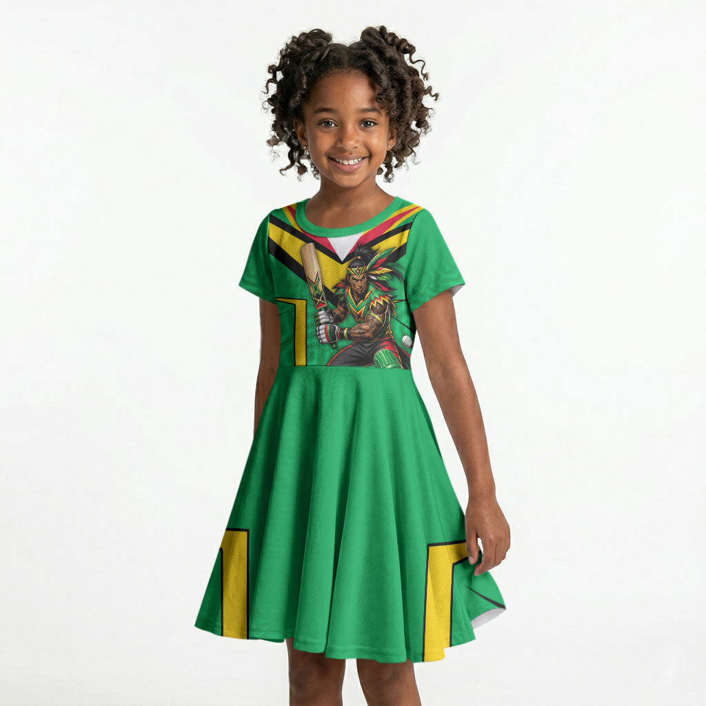 Personalized Guyana Cricket Amazon Warriors Kid Short Sleeve Dress Tribal Warrior Mascot Fan