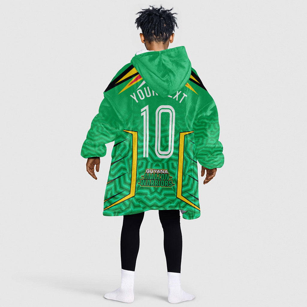 Personalized Guyana Cricket Amazon Warriors Kid Wearable Blanket Hoodie Tribal Warrior Mascot Fan