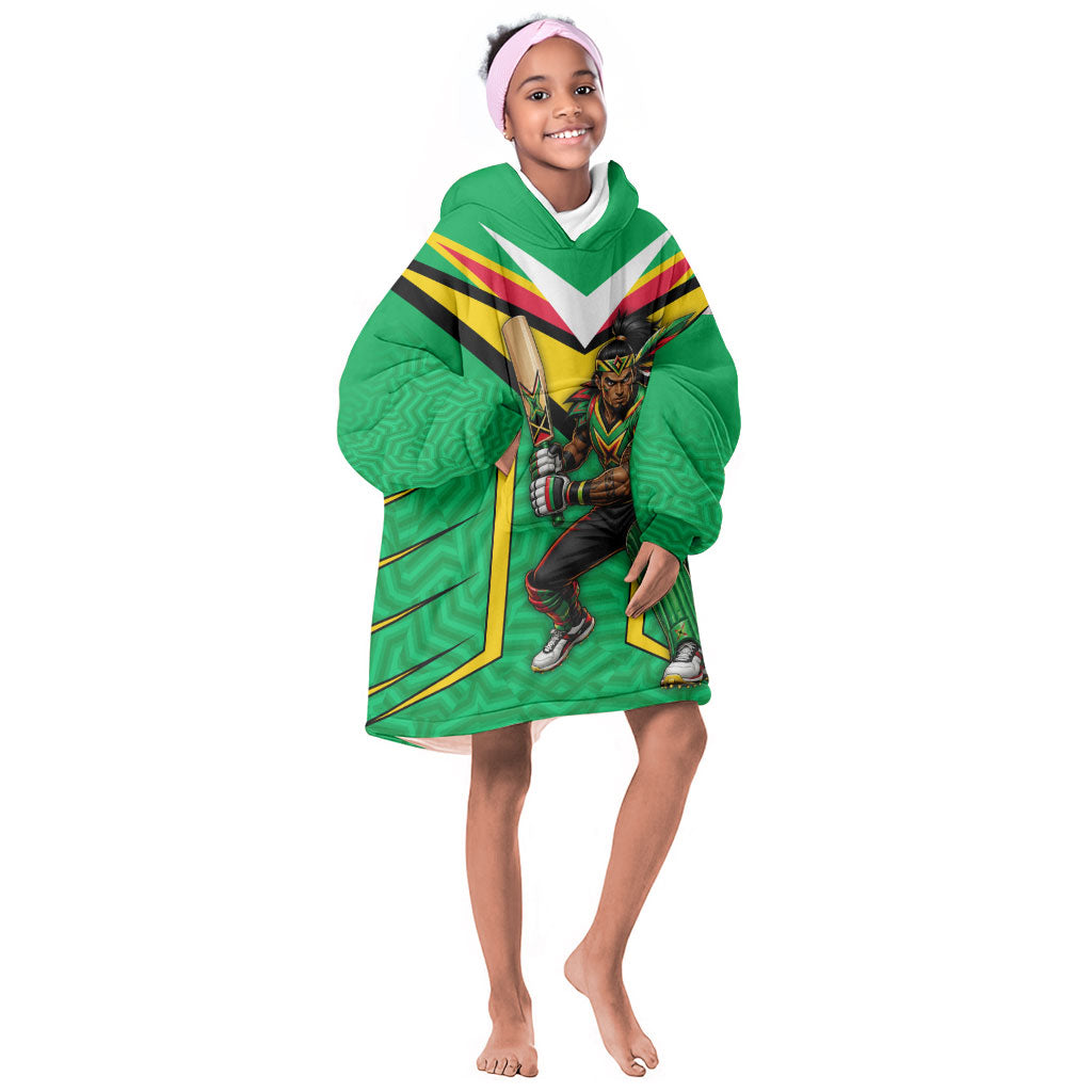 Personalized Guyana Cricket Amazon Warriors Kid Wearable Blanket Hoodie Tribal Warrior Mascot Fan
