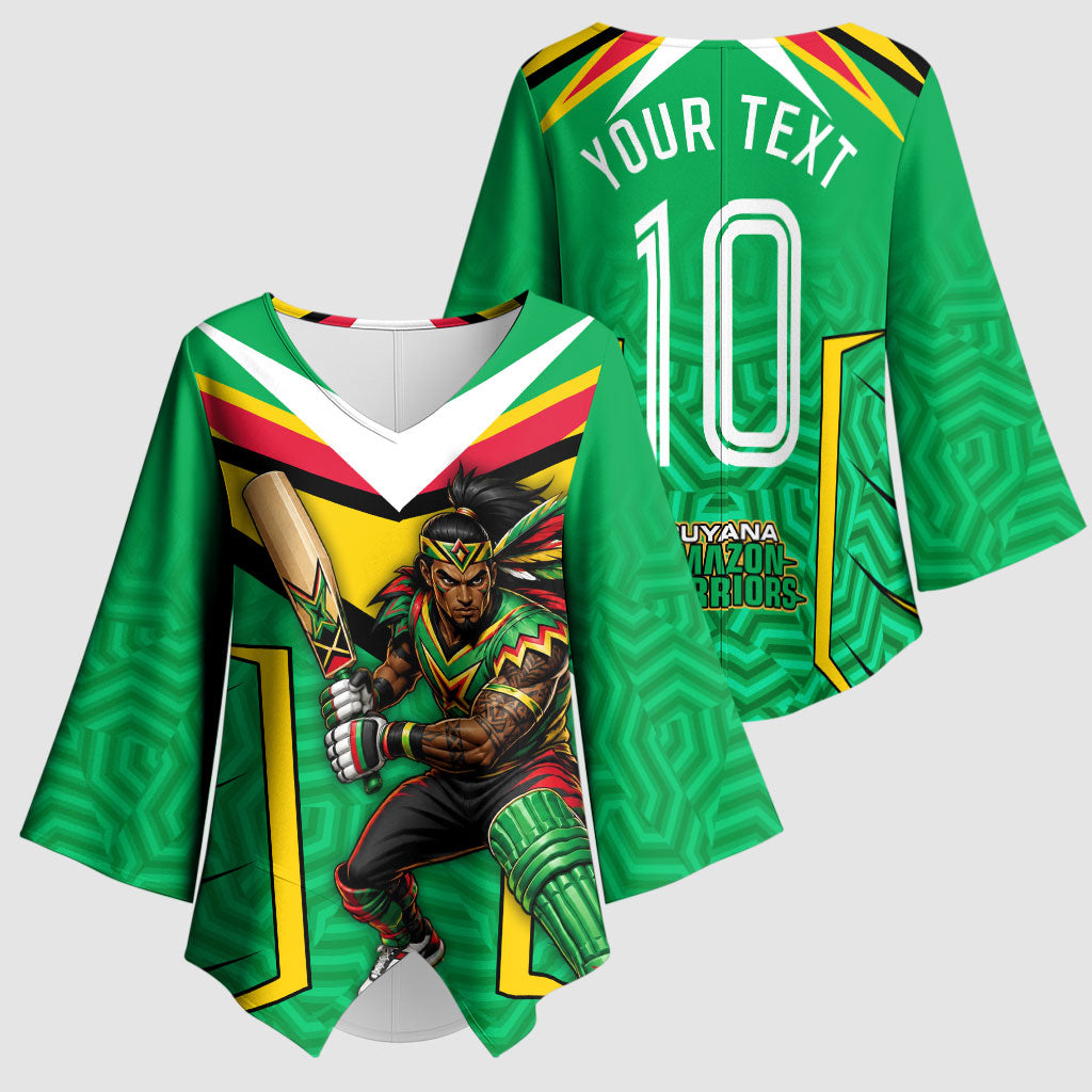 Personalized Guyana Cricket Amazon Warriors Kimono Sleeve Blouse Tribal Warrior Mascot Fan