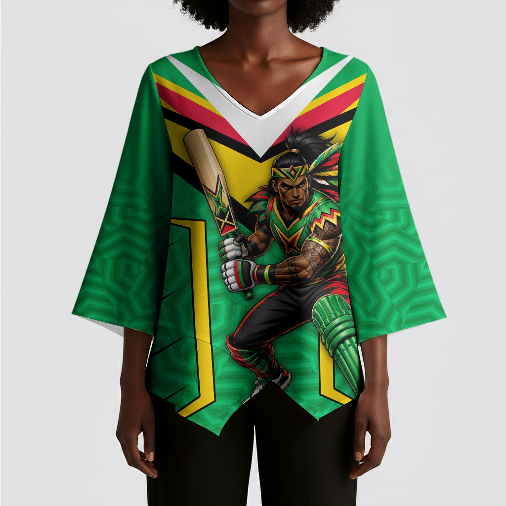 Personalized Guyana Cricket Amazon Warriors Kimono Sleeve Blouse Tribal Warrior Mascot Fan