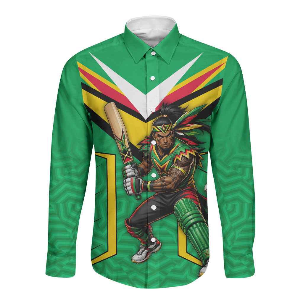 Personalized Guyana Cricket Amazon Warriors Long Sleeve Button Shirt Tribal Warrior Mascot Fan