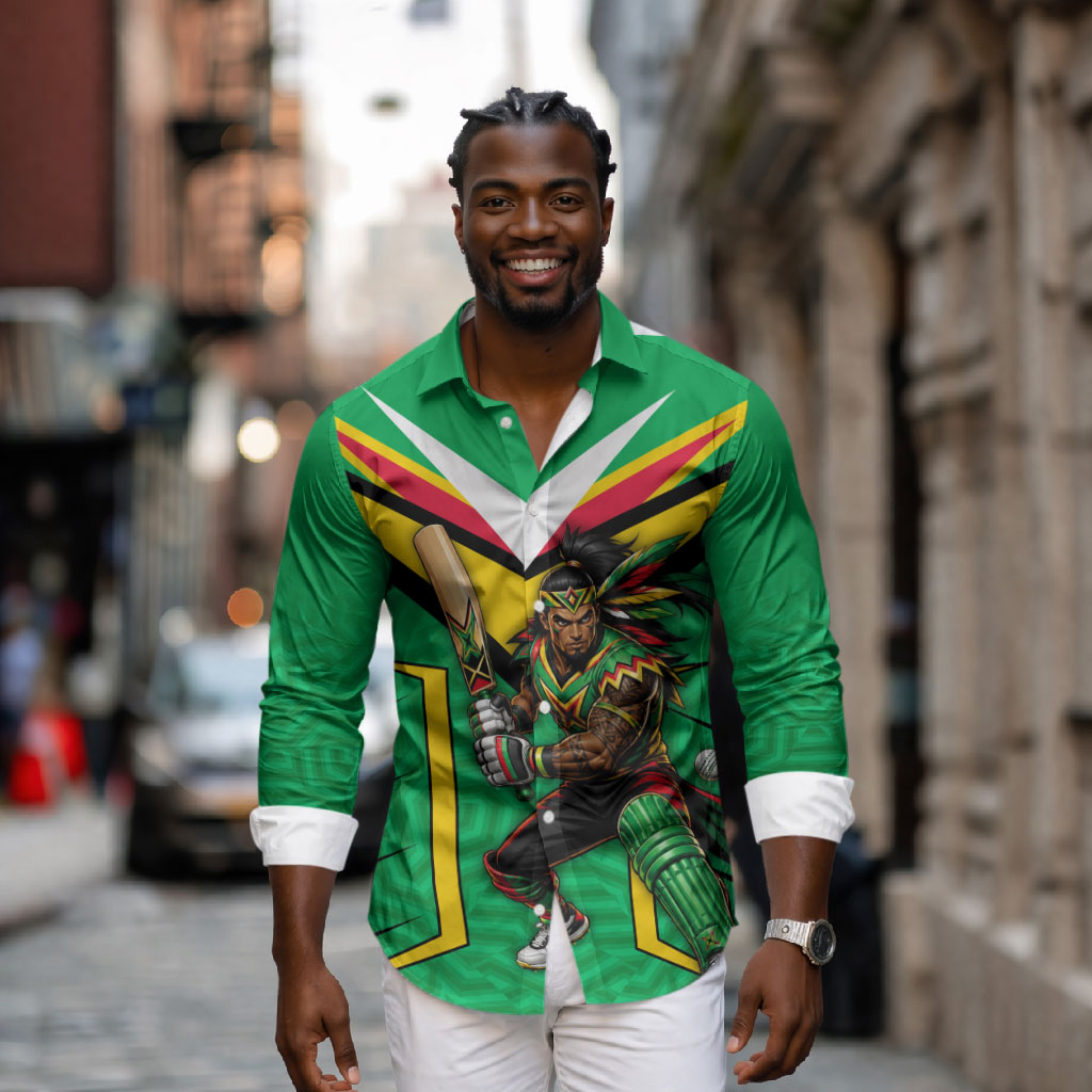 Personalized Guyana Cricket Amazon Warriors Long Sleeve Button Shirt Tribal Warrior Mascot Fan
