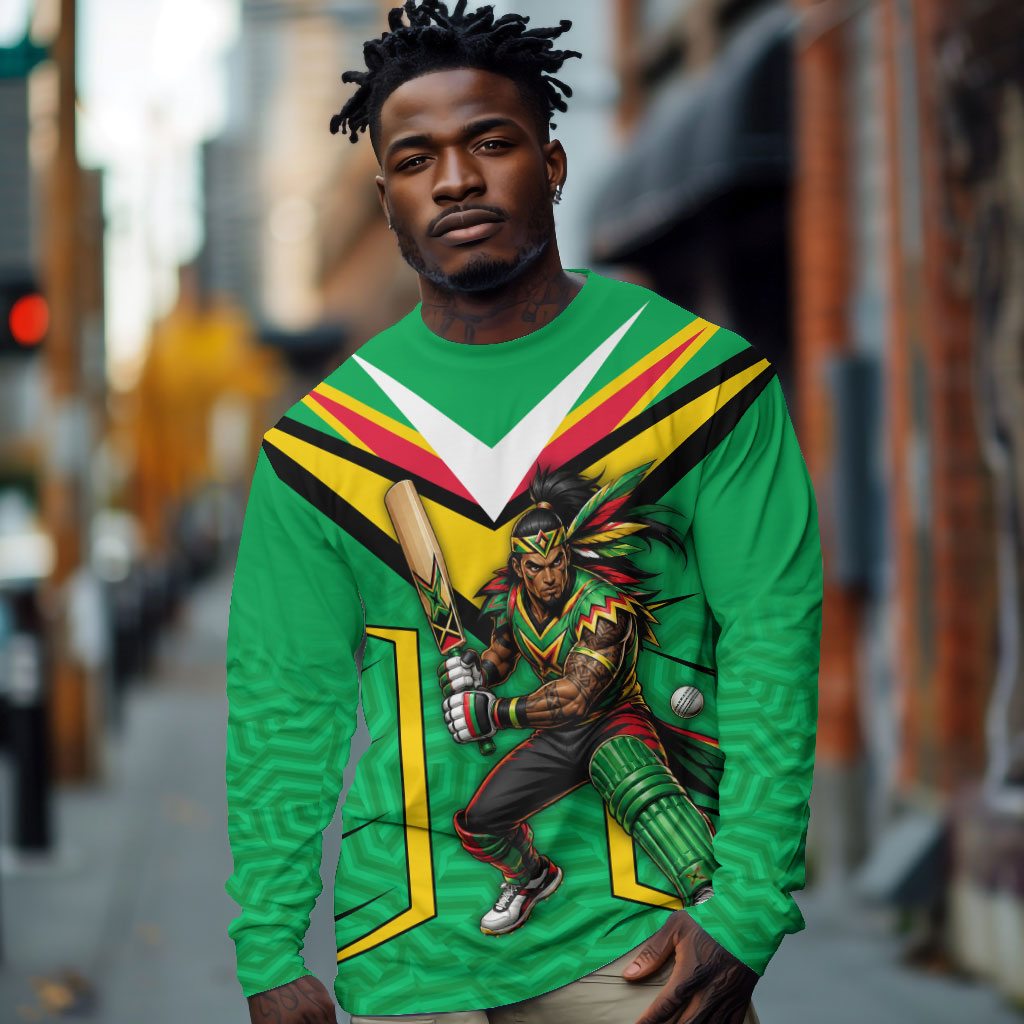 Personalized Guyana Cricket Amazon Warriors Long Sleeve Shirt Tribal Warrior Mascot Fan