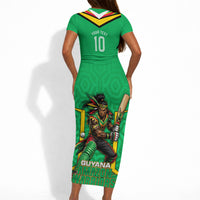 Personalized Guyana Cricket Amazon Warriors Short Sleeve Bodycon Dress Tribal Warrior Mascot Fan