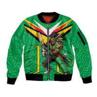 Personalized Guyana Cricket Amazon Warriors Sleeve Zip Bomber Jacket Tribal Warrior Mascot Fan