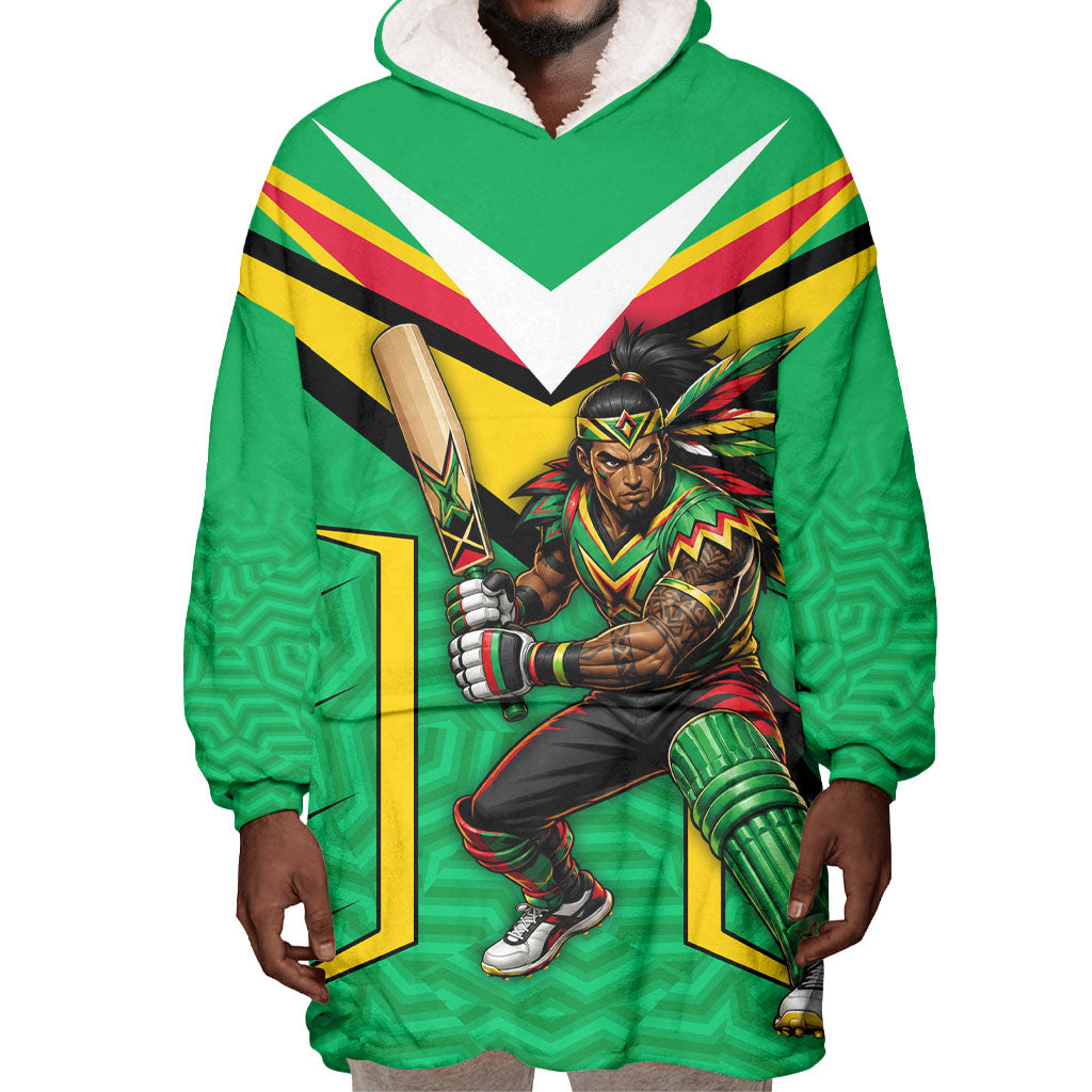 Personalized Guyana Cricket Amazon Warriors Wearable Blanket Hoodie Tribal Warrior Mascot Fan