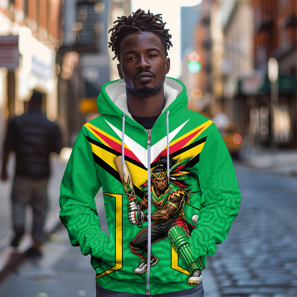Personalized Guyana Cricket Amazon Warriors Zip Hoodie Tribal Warrior Mascot Fan