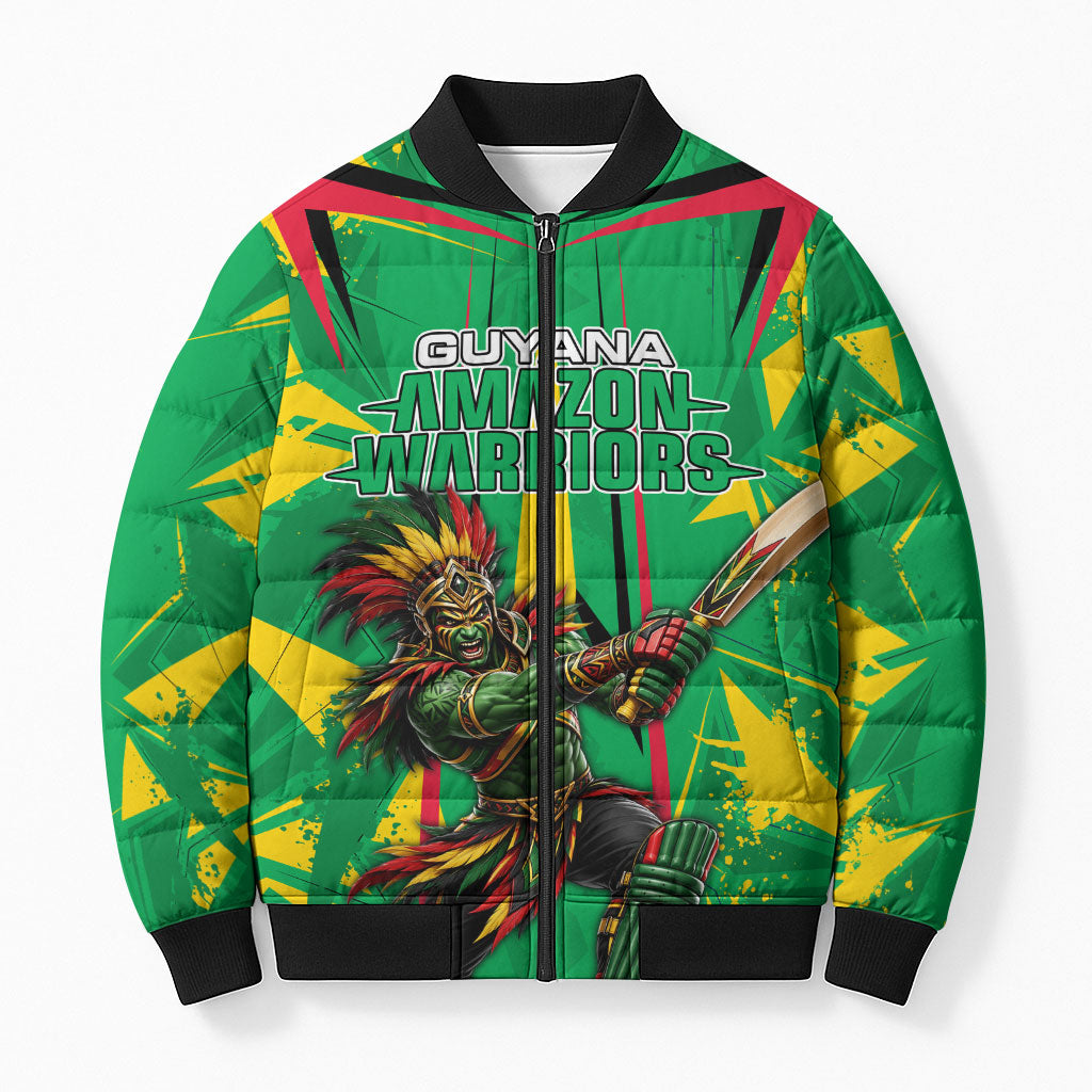 Personalized Guyana Cricket Bomber Puffer Jacket Amazon Warriors Tribal Mascot Sports