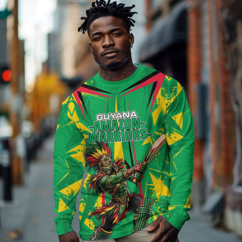 Personalized Guyana Cricket Long Sleeve Shirt Amazon Warriors Tribal Mascot Sports