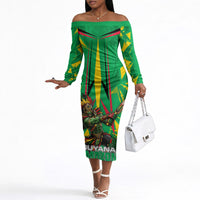 Personalized Guyana Cricket Off The Shoulder Long Sleeve Dress Amazon Warriors Tribal Mascot Sports