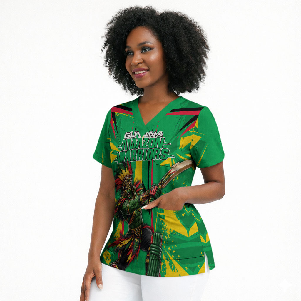 Personalized Guyana Cricket Scrub Top Amazon Warriors Tribal Mascot Sports
