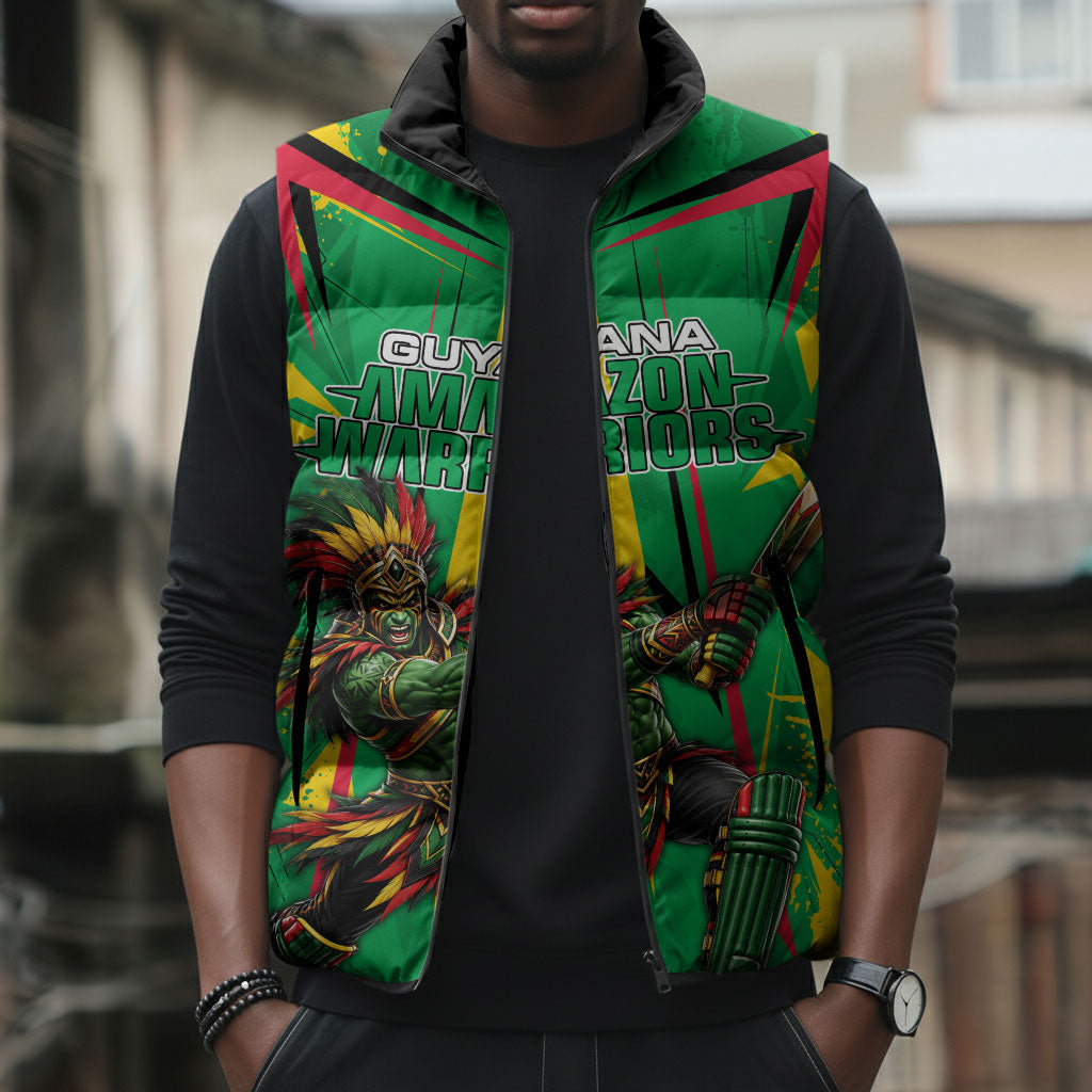 Personalized Guyana Cricket Sleeveless Puffer Jacket Amazon Warriors Tribal Mascot Sports