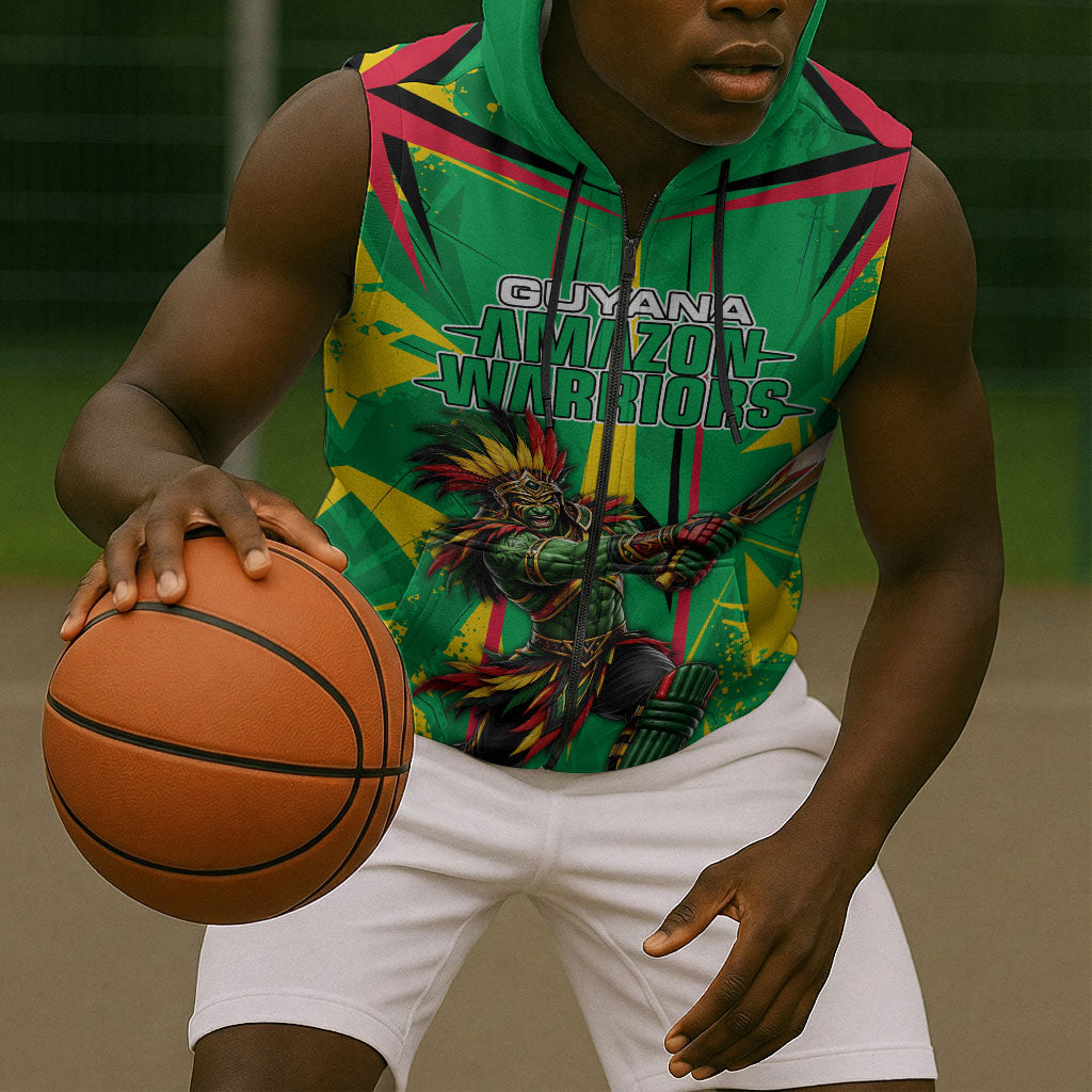 Personalized Guyana Cricket Sleeveless Zip Hoodie Amazon Warriors Tribal Mascot Sports