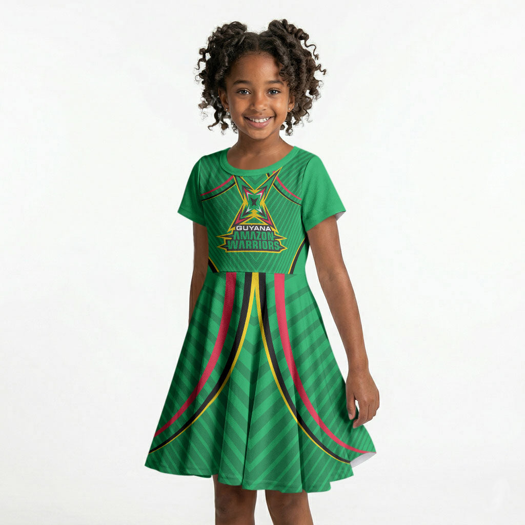 Personalized Guyana Cricket Amazon Warriors Kid Short Sleeve Dress Modern Geometric Sports Fan