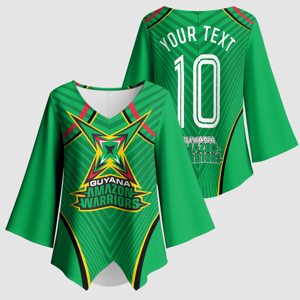 Personalized Guyana Cricket Amazon Warriors Kimono Sleeve Blouse Modern Geometric Sports Fan