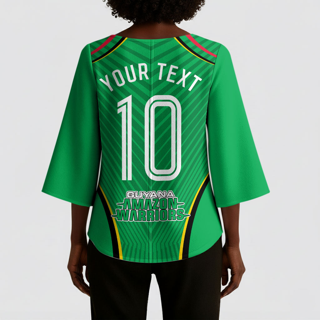 Personalized Guyana Cricket Amazon Warriors Kimono Sleeve Blouse Modern Geometric Sports Fan