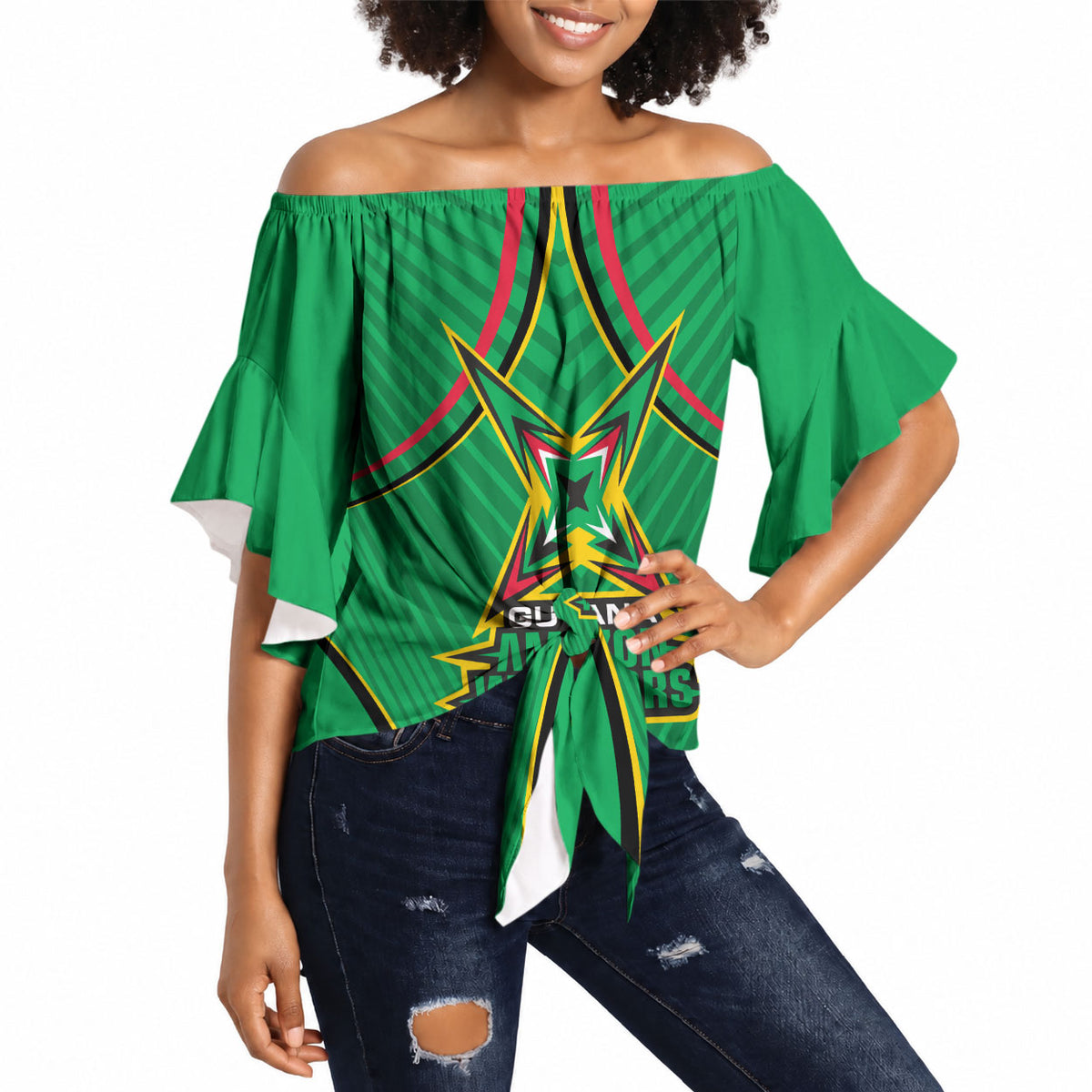 Personalized Guyana Cricket Amazon Warriors Off Shoulder Wrap Waist Top Modern Geometric Sports Fan