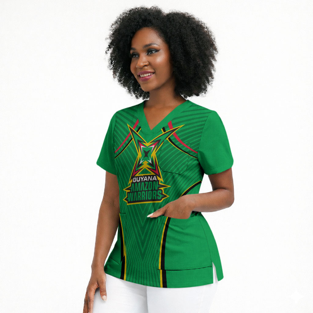 Personalized Guyana Cricket Amazon Warriors Scrub Top Modern Geometric Sports Fan