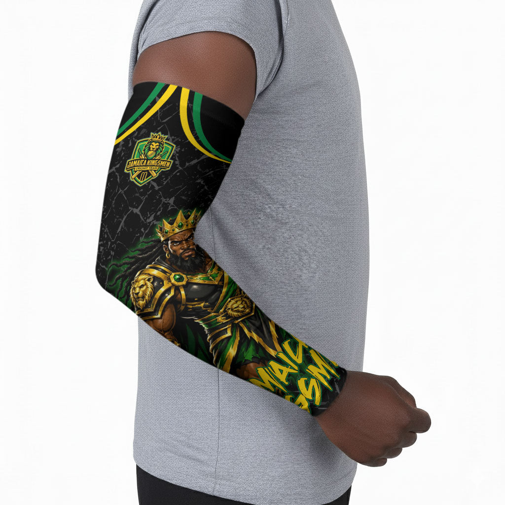 Personalized Jamaica Kingsmen Arm Sleeves Caribbean Cricket Royal Warrior King Mascot